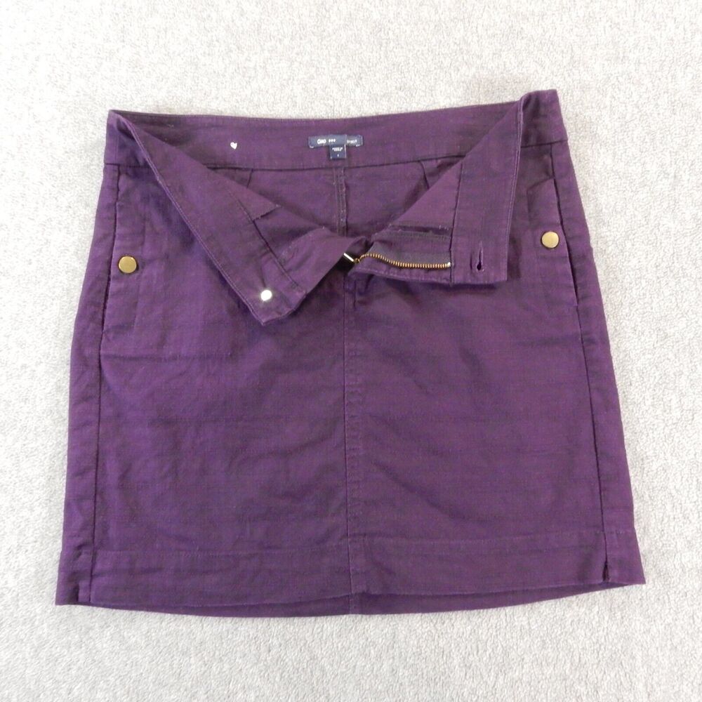 Gap Mini Skirt 1 W31 Dark Purple Solid Pockets Short Button 100% Cotton Canvas - Picture 4 of 8